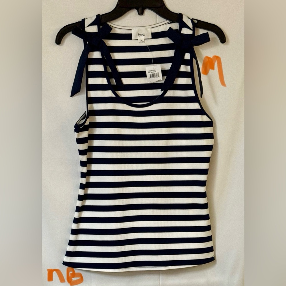 Fyne Navy and White Striped Tank Top
